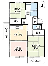 UR都市機構中登美団地C-3 3Kの間取図画像