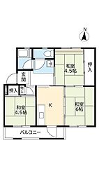 UR都市機構西大和片岡台団地3号 3Kの間取図画像