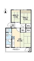 UR都市機構郡山駅前団地9号棟 2LDKの間取図画像