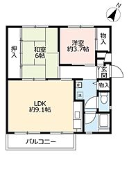 UR都市機構中登美団地C-3 2LDKの間取図画像