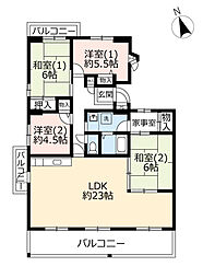 UR都市機構奈良青山一丁目団地6棟 4LDKの間取図画像