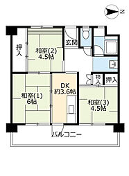 UR都市機構郡山駅前団地7号棟 2DKの間取図画像