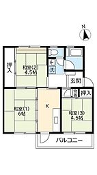 UR都市機構西大和星和台団地8号棟 3Kの間取図画像