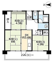 UR都市機構郡山駅前団地7号棟 3Kの間取図画像