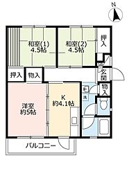 UR都市機構中登美団地C-3 3Kの間取図画像