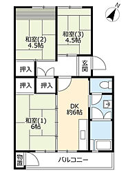 UR都市機構郡山駅前団地12号棟 3DKの間取図画像