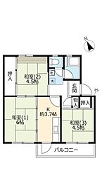 UR都市機構中登美団地C-3 3Kの間取図画像