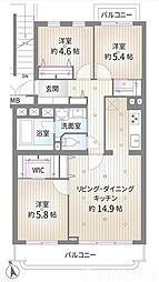馬事公苑前シティハウス 3LDKの間取図画像
