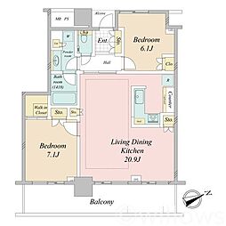 ステーションスカイタワー小田急相模原 2LDKの間取図画像