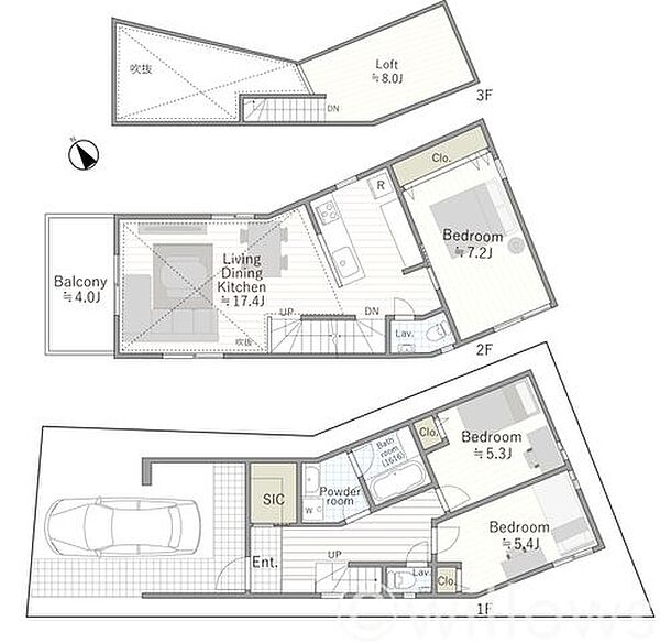 参考プラン延床面積：95.92m2間取内訳：3LDK＋Loft+SIC建物プラン：3500万円※地盤改良、ライフライン引込工事、外構工事等込み