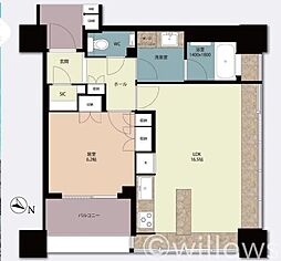 ザ・ヒルトップタワー高輪台 1LDKの間取図画像