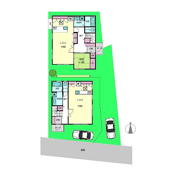 1号地と2号地同時購入の場合に2戸建築する場合の参考プラン