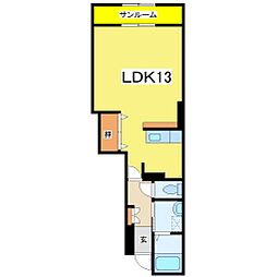 アルモニーテ 1階ワンルームの間取り
