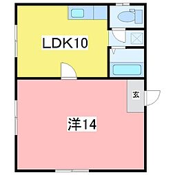 グロリアス 3階1LDKの間取り