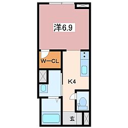 Villa CREST 3階1Kの間取り