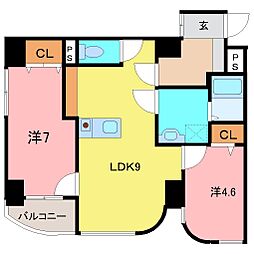 ビバリーマンション 2LDKの間取図画像