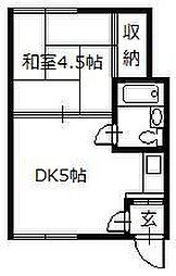 ハイツサンフラワーA 2階1DKの間取り