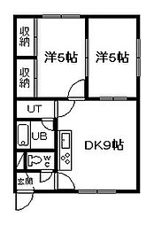 豊岡10.10ハイツ 2DKの間取図画像