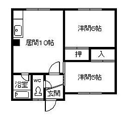 第2日の出マンション 2DKの間取図画像