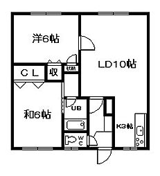 高西ハイツ 2LDKの間取図画像