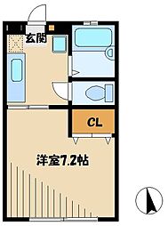 ドエル東林間 1Kの間取図画像