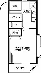 メゾンドＡII 2階1Kの間取り