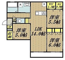 京王相模原線 多摩境駅 徒歩15分の賃貸アパート 2階3LDKの間取り