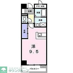 小田急小田原線 町田駅 徒歩8分の賃貸マンション 2階ワンルームの間取り