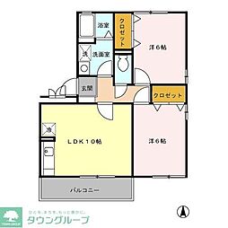 小田急小田原線 相模大野駅 徒歩19分の賃貸アパート 1階2LDKの間取り