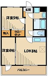 小田急小田原線 町田駅 バス10分 今井谷戸下車 徒歩5分の賃貸マンション 2階2LDKの間取り