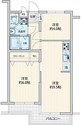 小田急江ノ島線 東林間駅 徒歩9分の賃貸マンション 4階2LDKの間取り