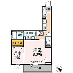 小田急江ノ島線 相模大野駅 徒歩15分の賃貸アパート 1階1LDKの間取り