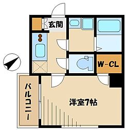 JR横浜線 町田駅 徒歩3分の賃貸マンション 2階1Kの間取り