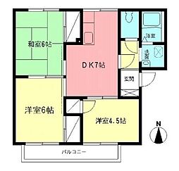 JR相模線 下溝駅 徒歩15分の賃貸アパート 2階3DKの間取り