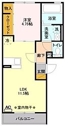 小田急小田原線 相武台前駅 徒歩12分の賃貸アパート 1階1LDKの間取り