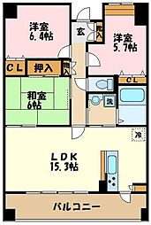 横浜市営地下鉄ブルーライン 新羽駅 徒歩14分の賃貸マンション 3階3LDKの間取り