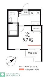 ハーミットクラブハウス三ツ沢下町 1Kの間取図画像