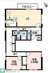 フロレスタ大倉山壱番舘 2LDKの間取図画像