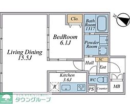 CALM大塚 1LDKの間取図画像