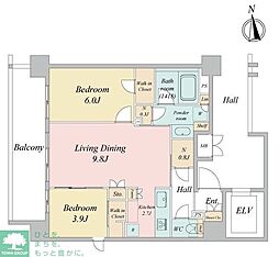 ＬｉｖｅＣａｓａ西台 9階2LDKの間取り