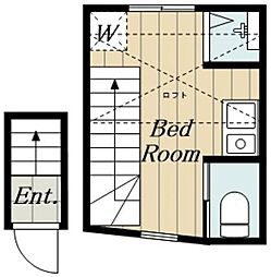 都営大江戸線 中井駅 徒歩7分の賃貸アパート 2階ワンルームの間取り