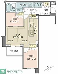 プラウド駒込ディアージュ 3階2LDKの間取り