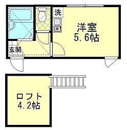 ドミール西が丘 2階ワンルームの間取り