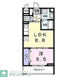 フォーリーフ　クローバー 2階1LDKの間取り