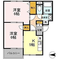 トリヴァンベール蓮根 3階2Kの間取り