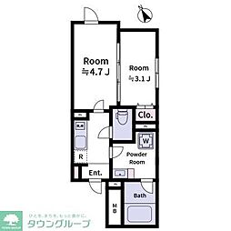 ラヴィエール上中里 1階2Kの間取り