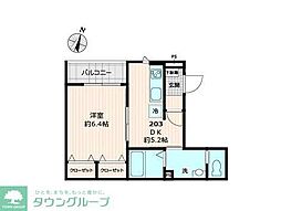 メゾン・ド・シュクル 203 2階1DKの間取り
