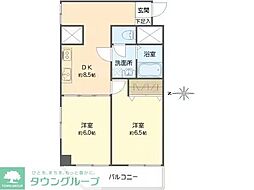 アルテール池袋 5階2DKの間取り