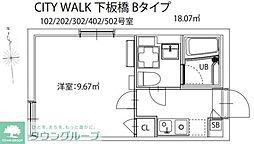 ＣＩＴＹ　ＷＡＬＫ下板橋 4階1Kの間取り