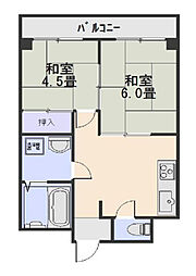 西京極ハイツ 2DKの間取図画像